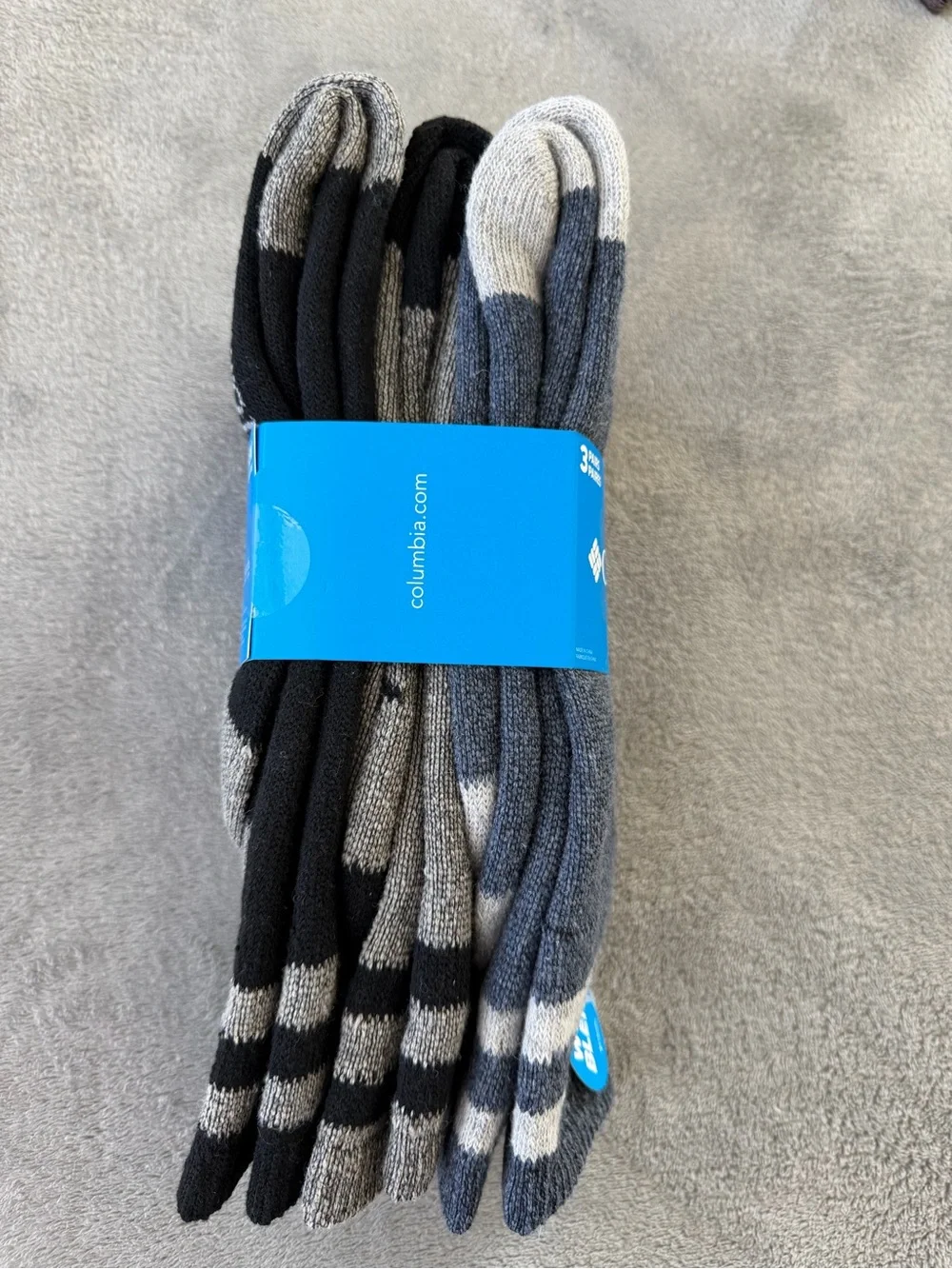 (3 Pairs) Columbia Men's Dark Gray and Light Gray Wool Blend Crew Socks